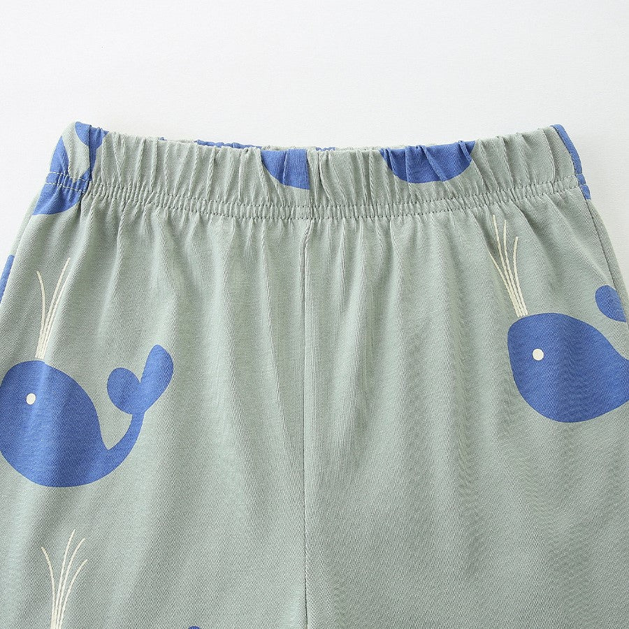 Set pantaloncini in cotone con applicazione balena per bambino primavera/estate