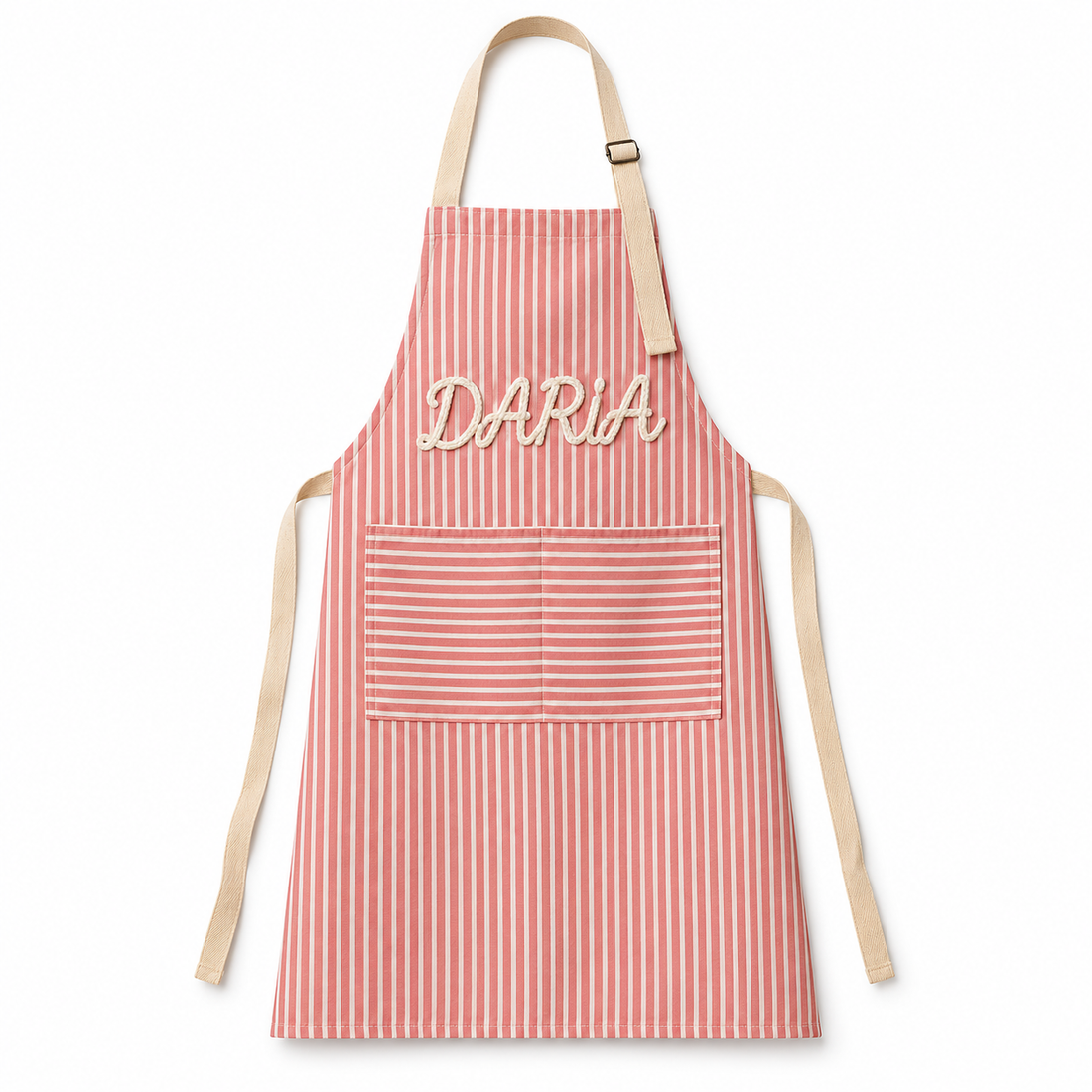 Striped apron with embroidered Daria name