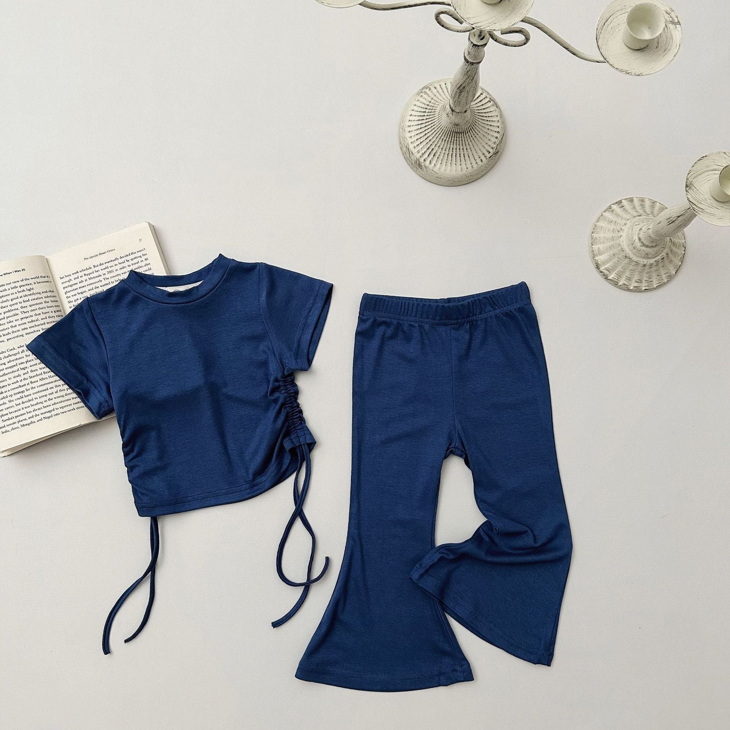 Girls Spring&Summer Solid Color Outfit Set