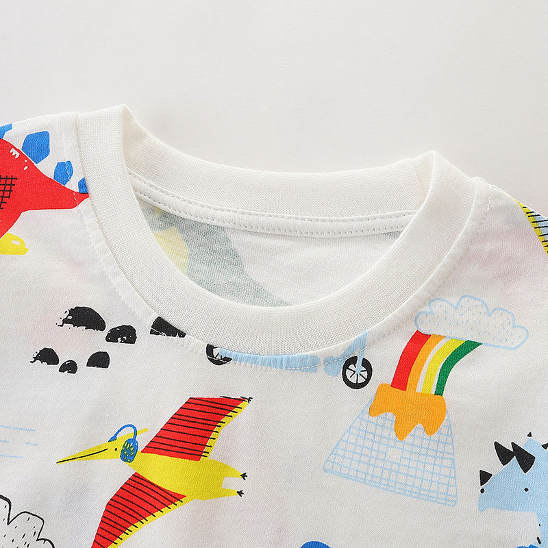 ©Conjunto de pantalones cortos de algodón con estampado de dinosaurios para niños de primavera y verano