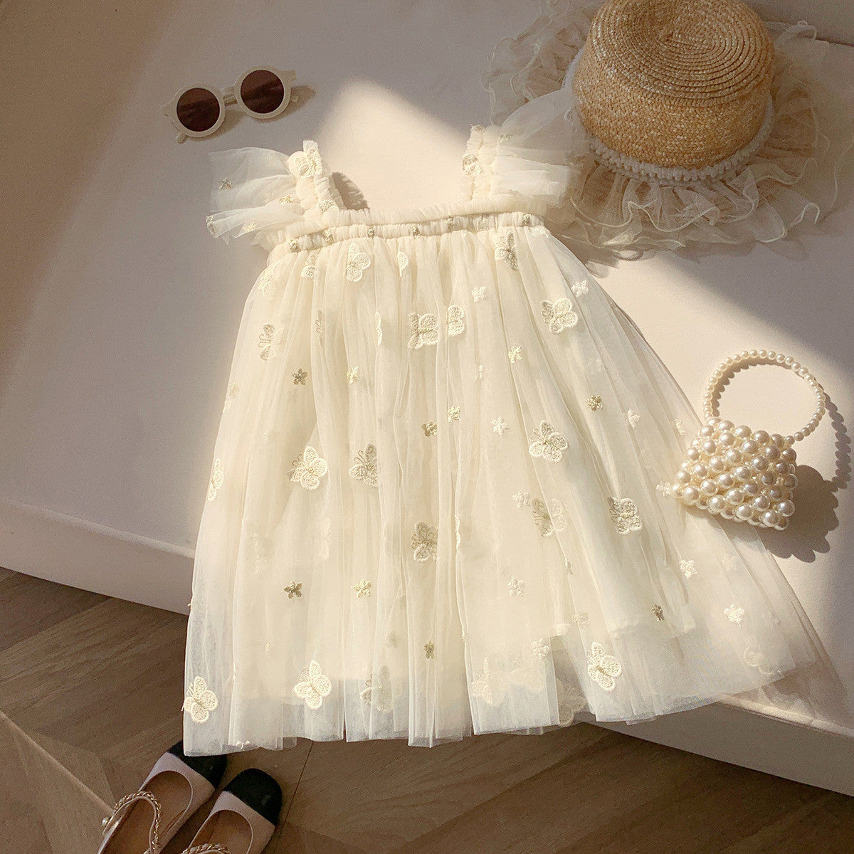 Girls Spring&Summer Butterfly Embroidery Tulle Dress