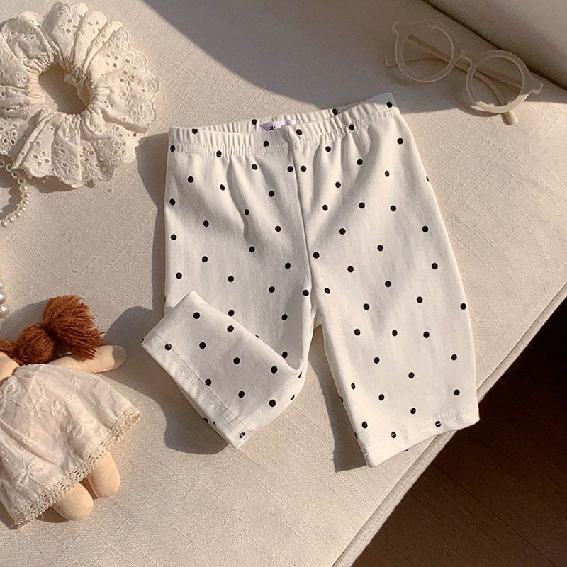 Pantalones de ciclismo de algodón con estampado de lunares y leopardo para niñas