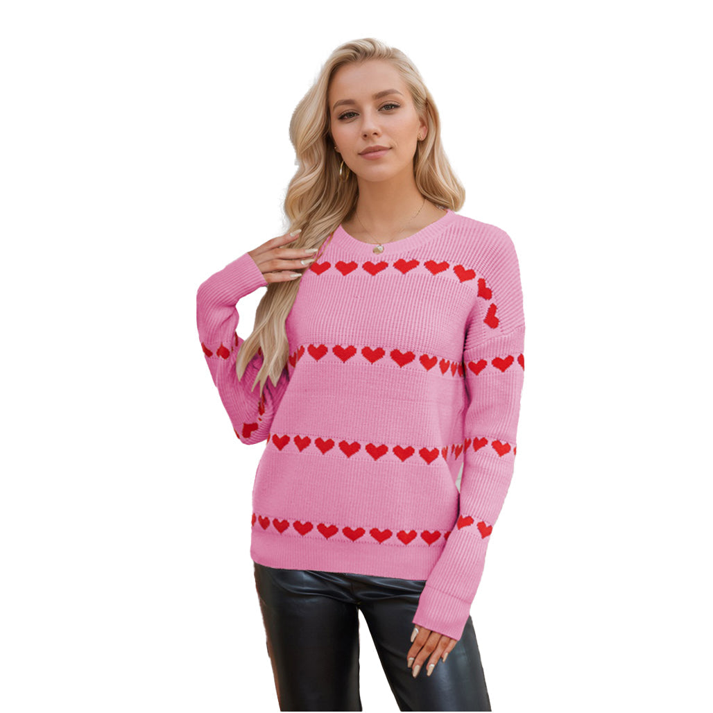 （Pre Order）Adults Valentine's Day love jacquard Crew-neck Sweater