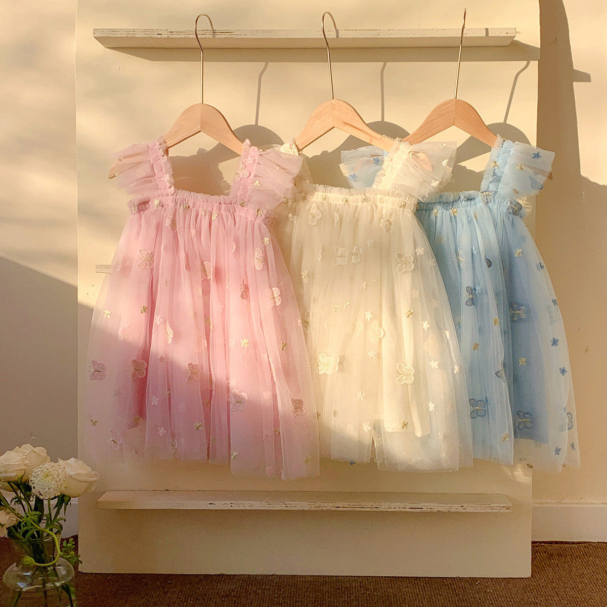 Girls Spring&Summer Butterfly Embroidery Tulle Dress