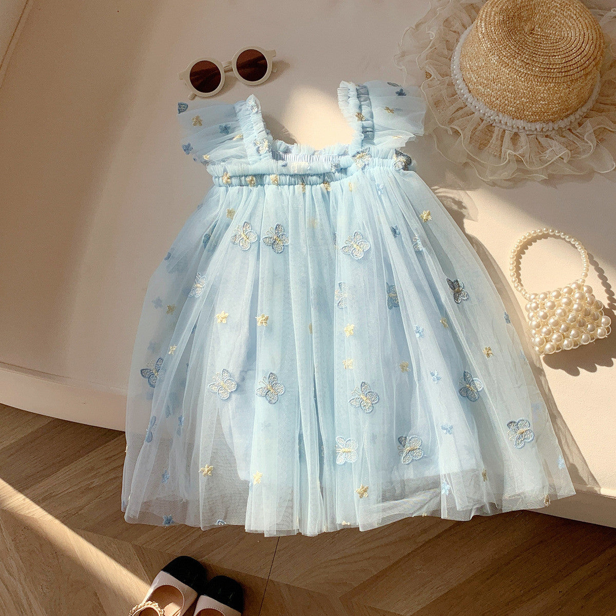 Girls Spring&Summer Butterfly Embroidery Tulle Dress