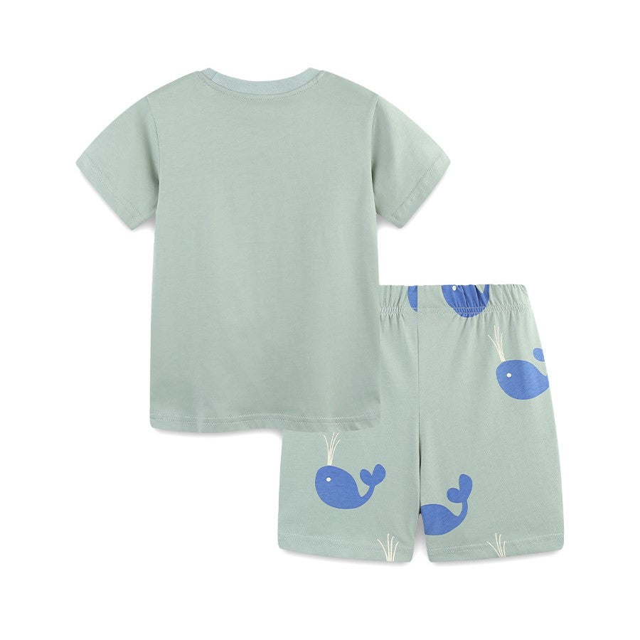 Set pantaloncini in cotone con applicazione balena per bambino primavera/estate