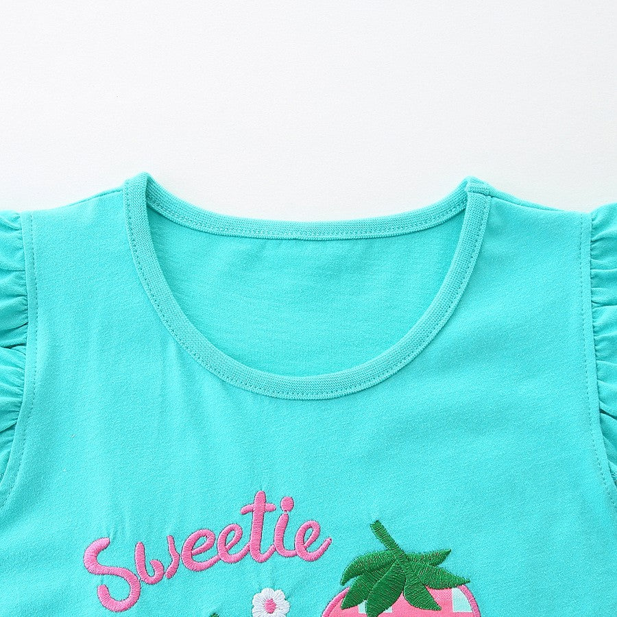 Set di pantaloncini in cotone con applicazioni a forma di fragola per bambine Primavera/Estate