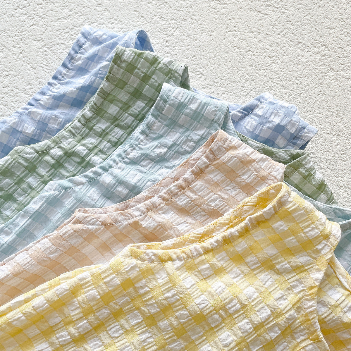 Tutina senza maniche a quadri per neonati e bambini, primavera ed estate
