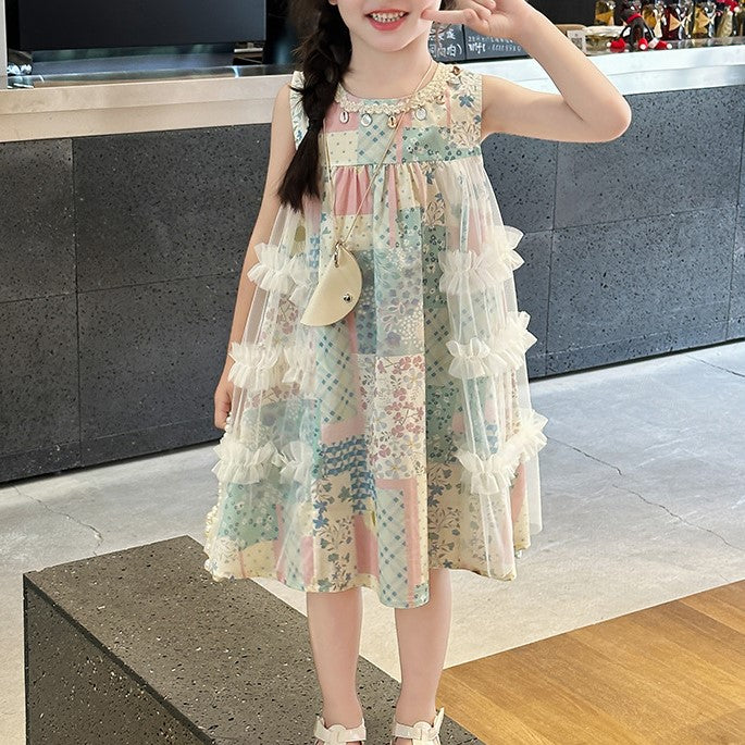 Vestito smanicato da bambina con stampa primavera/estate