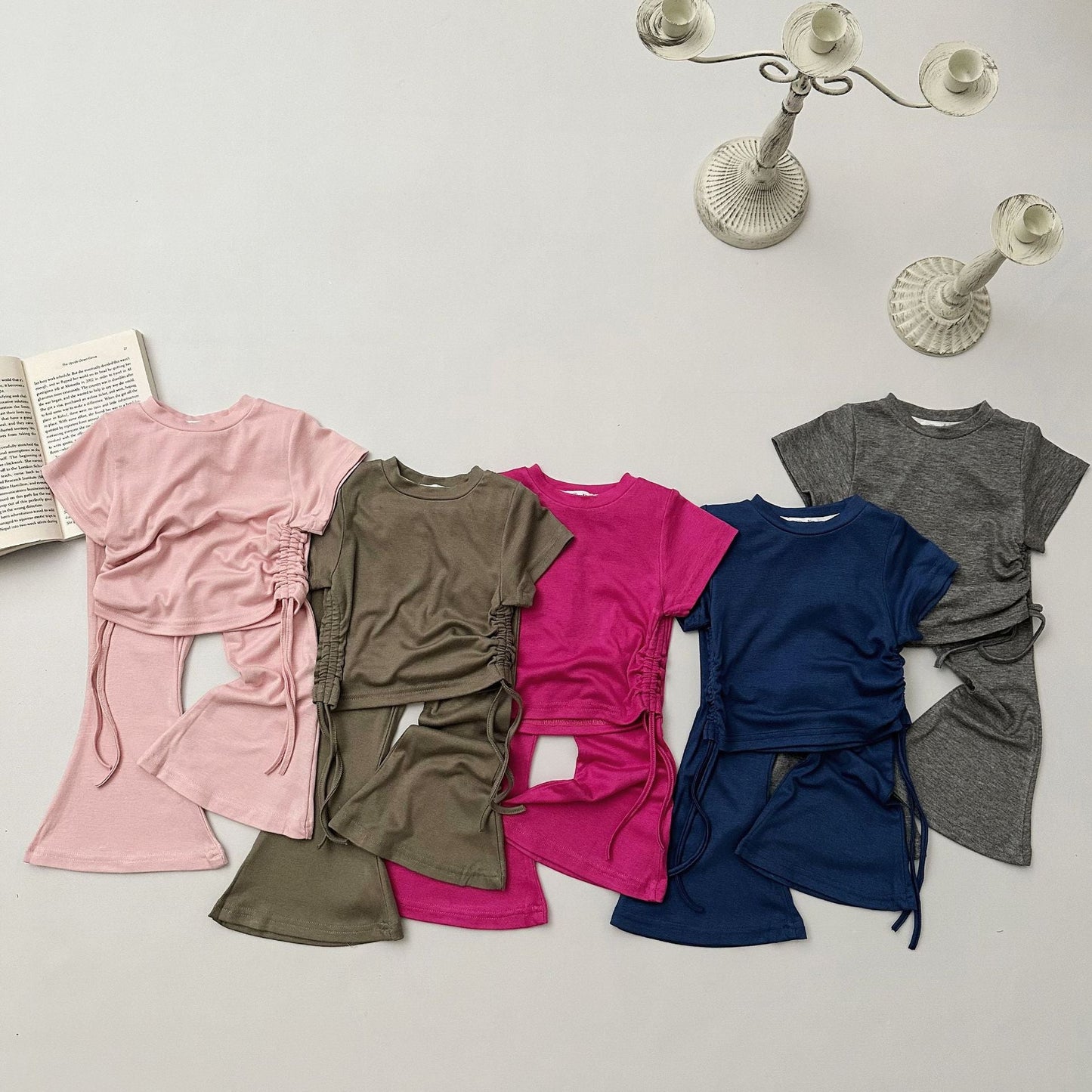 Girls Spring&Summer Solid Color Outfit Set