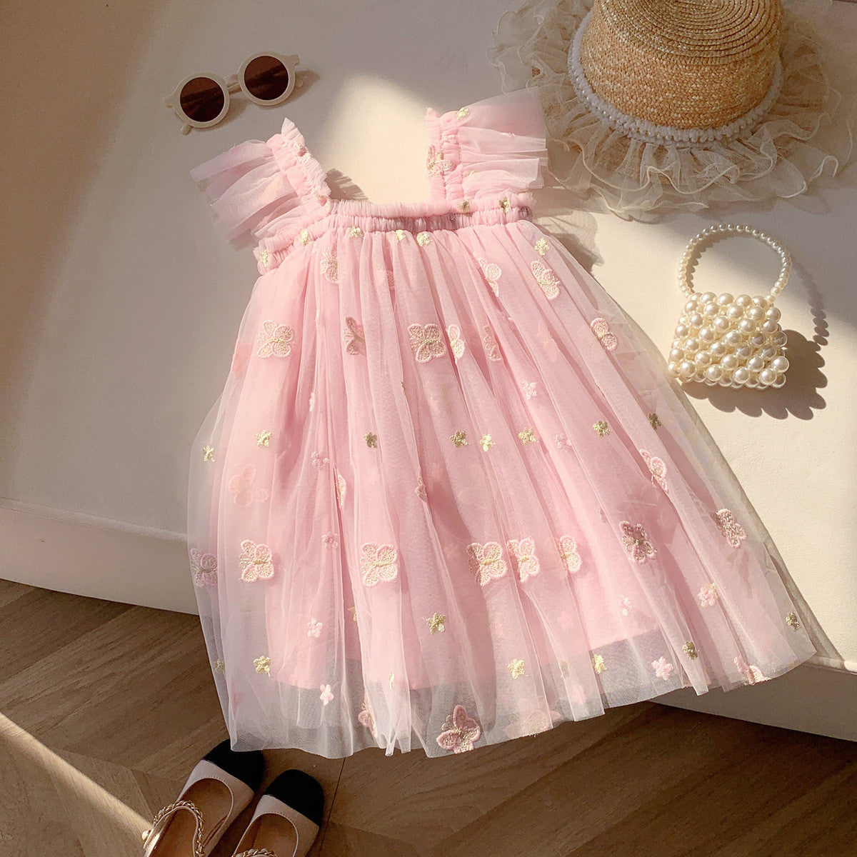 Girls Spring&Summer Butterfly Embroidery Tulle Dress