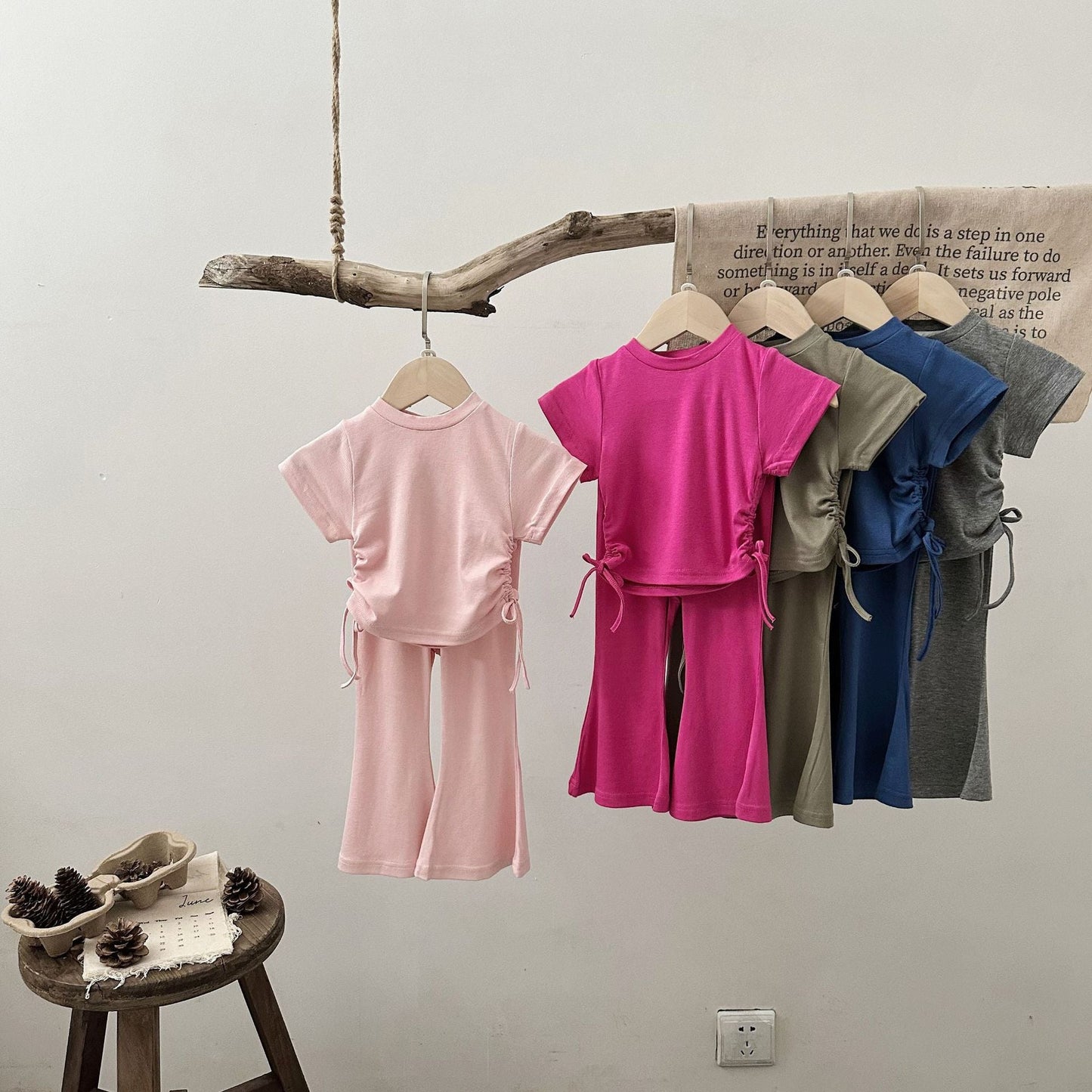 Girls Spring&Summer Solid Color Outfit Set
