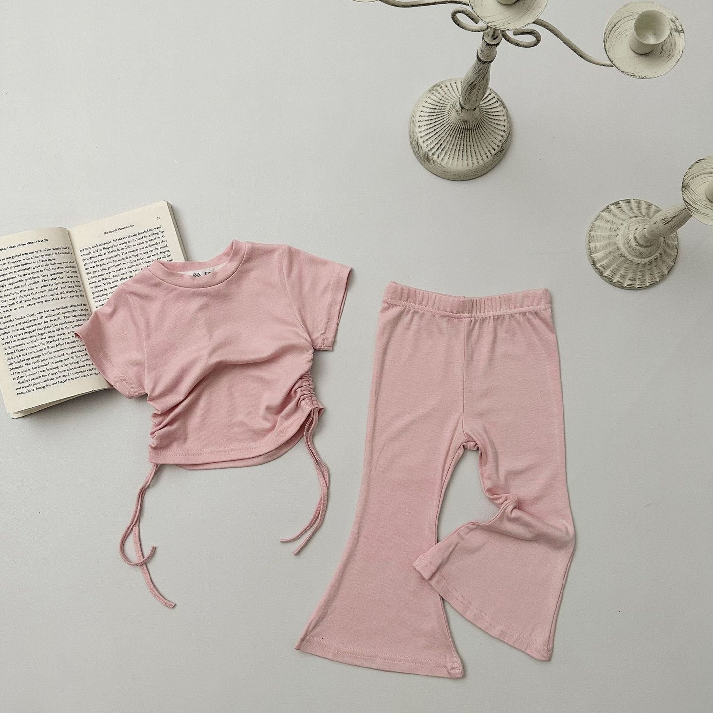 Girls Spring&Summer Solid Color Outfit Set