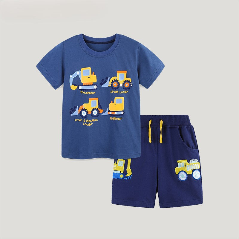 Boys Spring&Summer Truck Embroidery Cotton Shorts Set