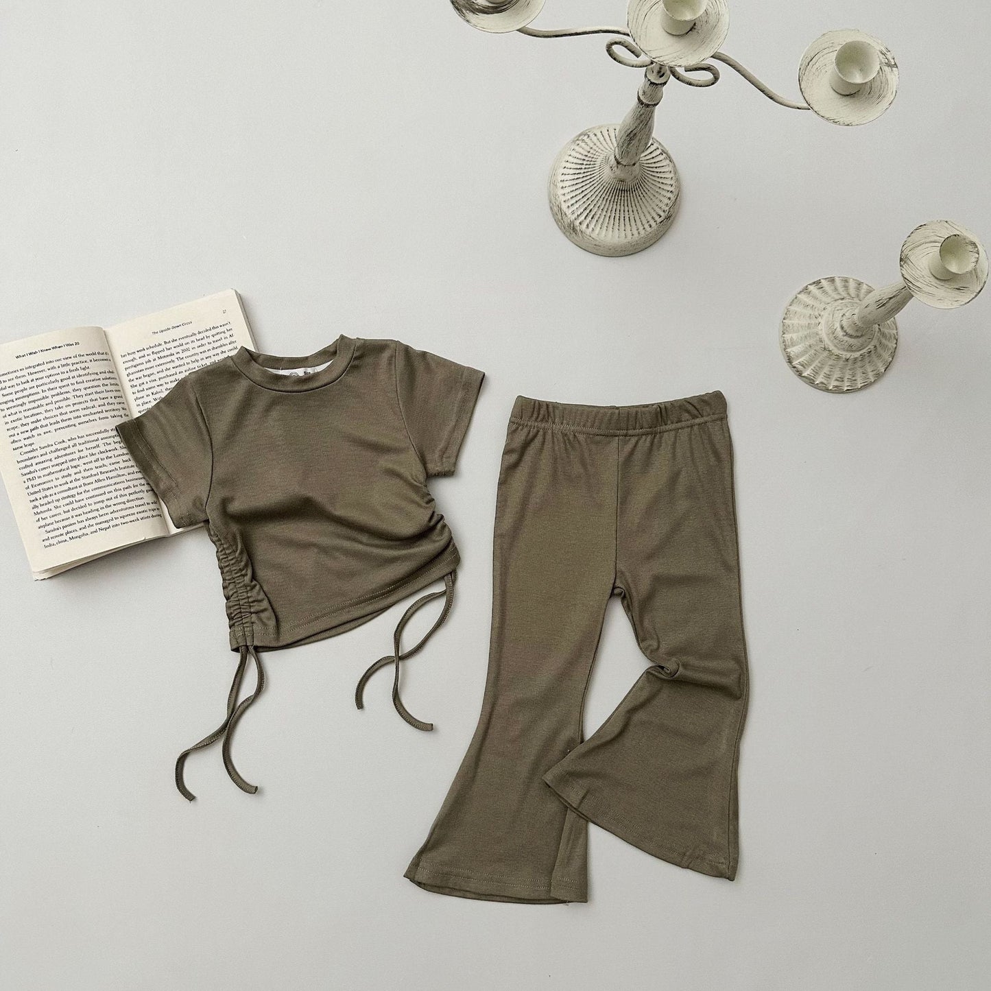 Girls Spring&Summer Solid Color Outfit Set