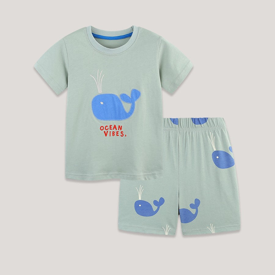 Set pantaloncini in cotone con applicazione balena per bambino primavera/estate