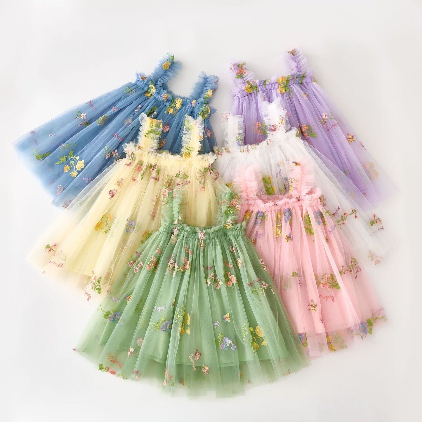 Vestido de Tul Bordado Floral de Primavera y Verano para Niñas
