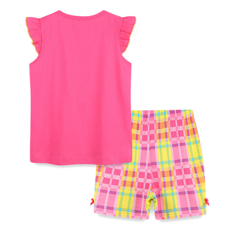 Girls Spring&Summer Watermelon Applique Cotton Shorts Set