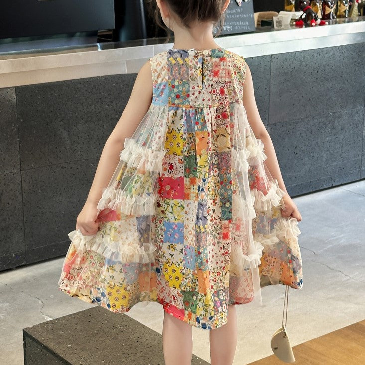 Vestito smanicato da bambina con stampa primavera/estate
