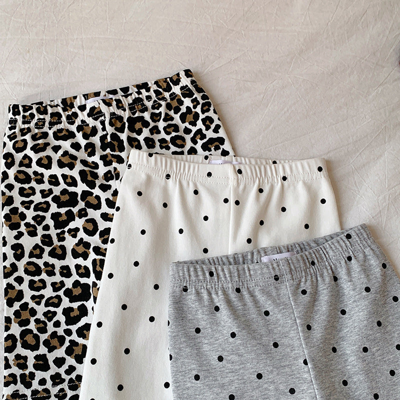Pantalones de ciclismo de algodón con estampado de lunares y leopardo para niñas