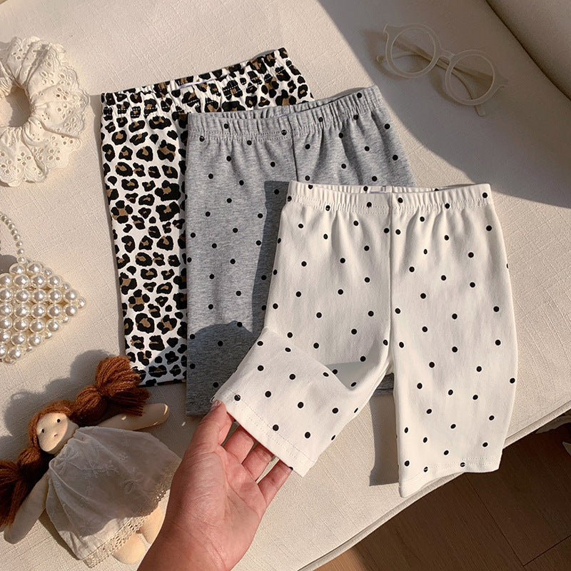 Pantalones de ciclismo de algodón con estampado de lunares y leopardo para niñas