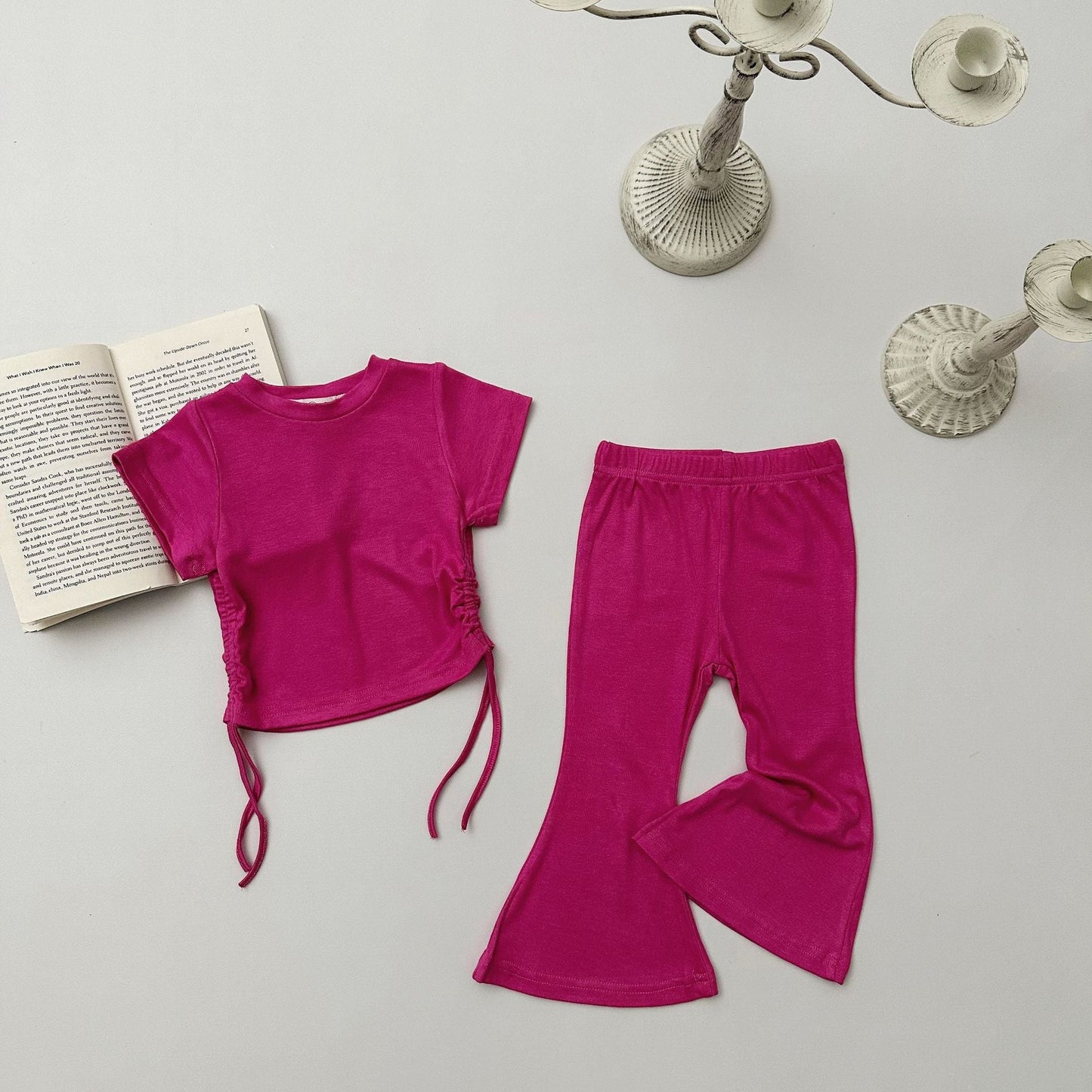 Girls Spring&Summer Solid Color Outfit Set