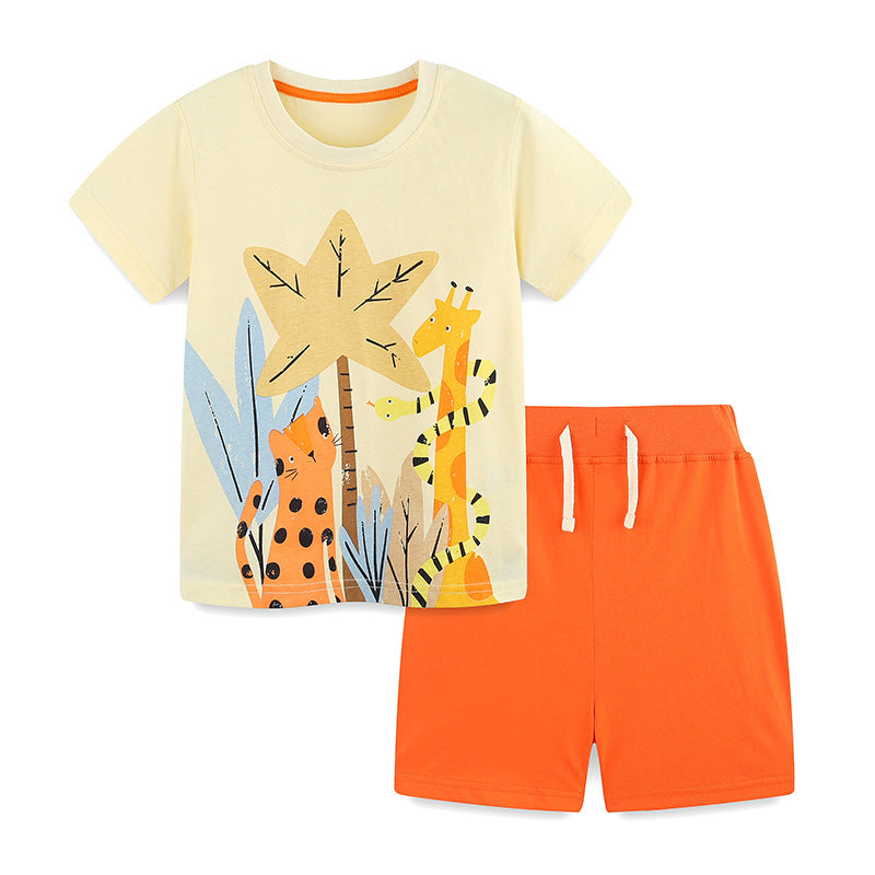Boys Spring&Summer Print Cotton Shorts Set