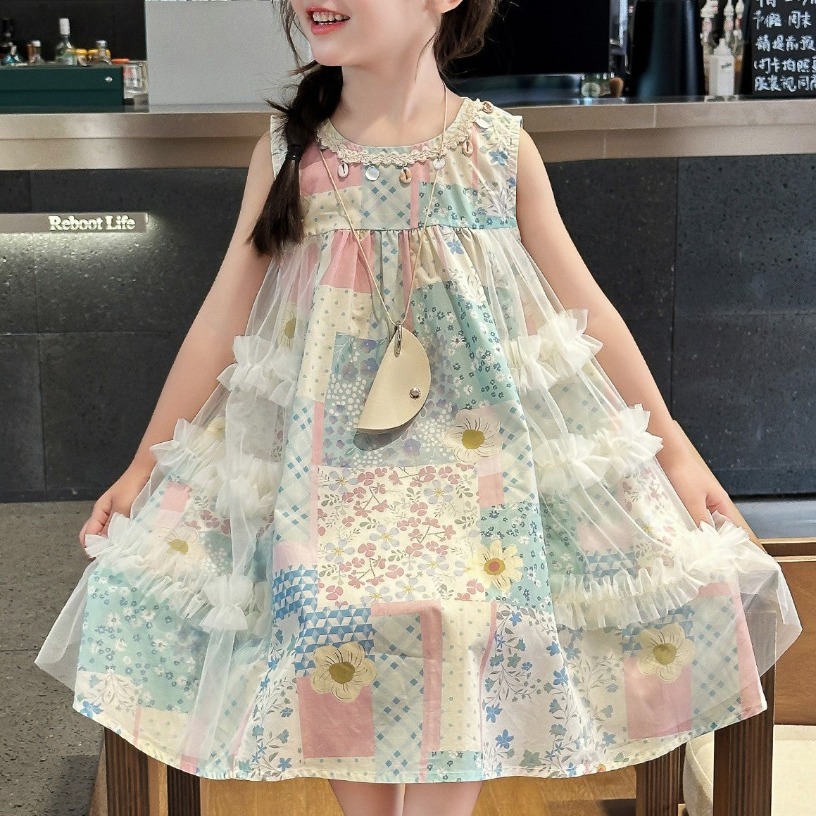 Vestito smanicato da bambina con stampa primavera/estate