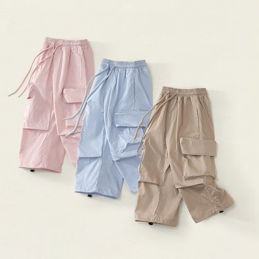 Pantaloni cargo multitasche multicolore da bambina per la primavera