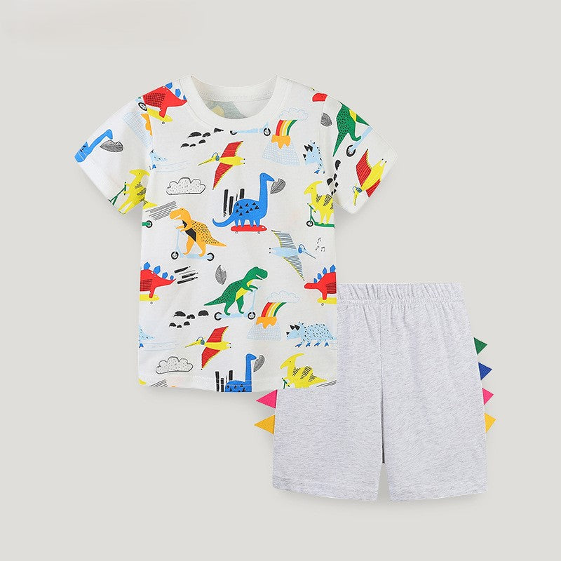 ©Conjunto de pantalones cortos de algodón con estampado de dinosaurios para niños de primavera y verano