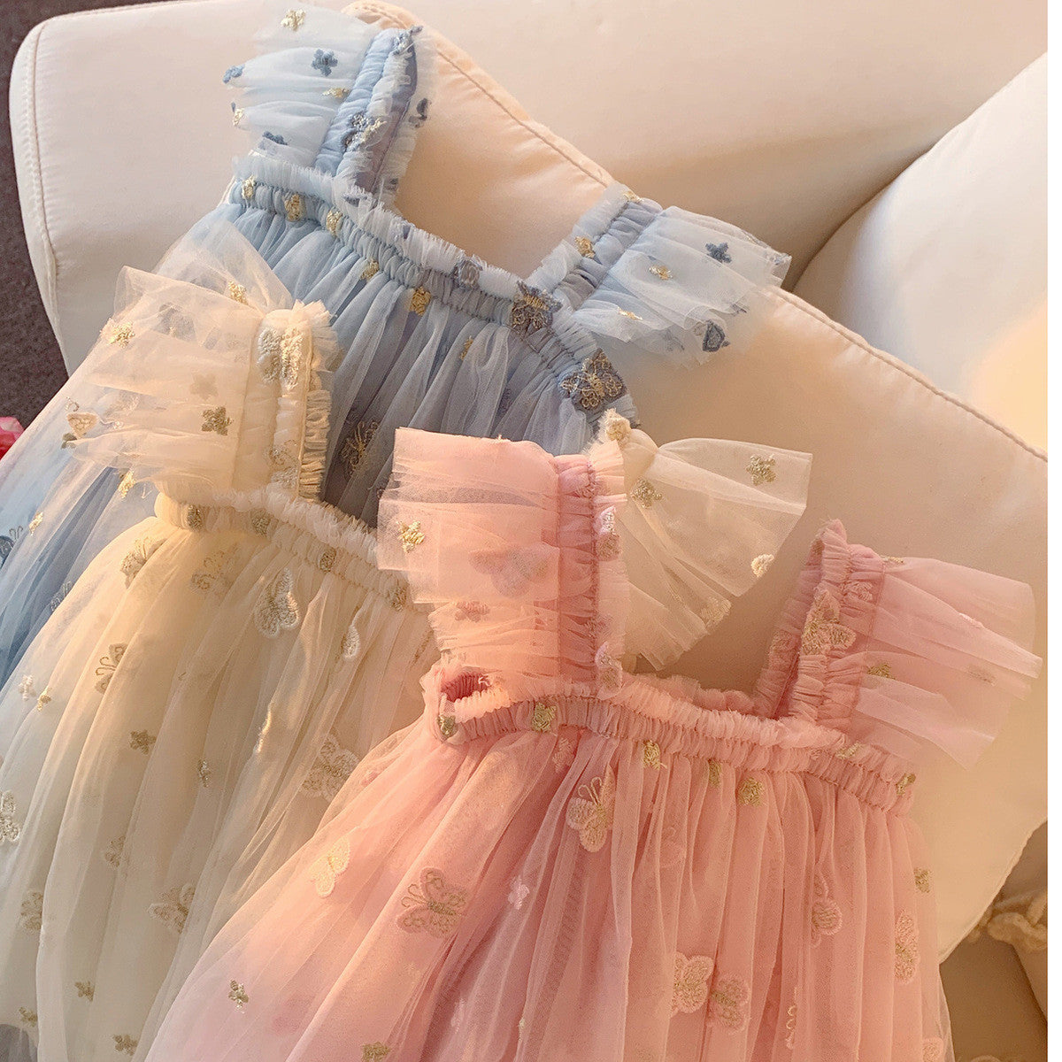 Girls Spring&Summer Butterfly Embroidery Tulle Dress