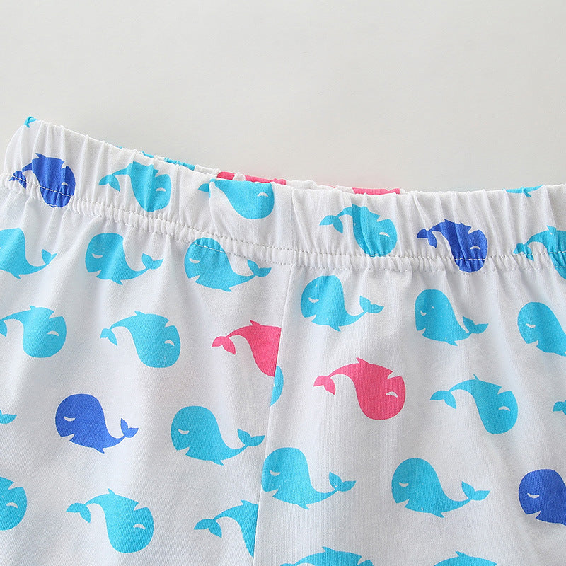 Completo corto in cotone con stampa balene per bambina Primavera ed Estate
