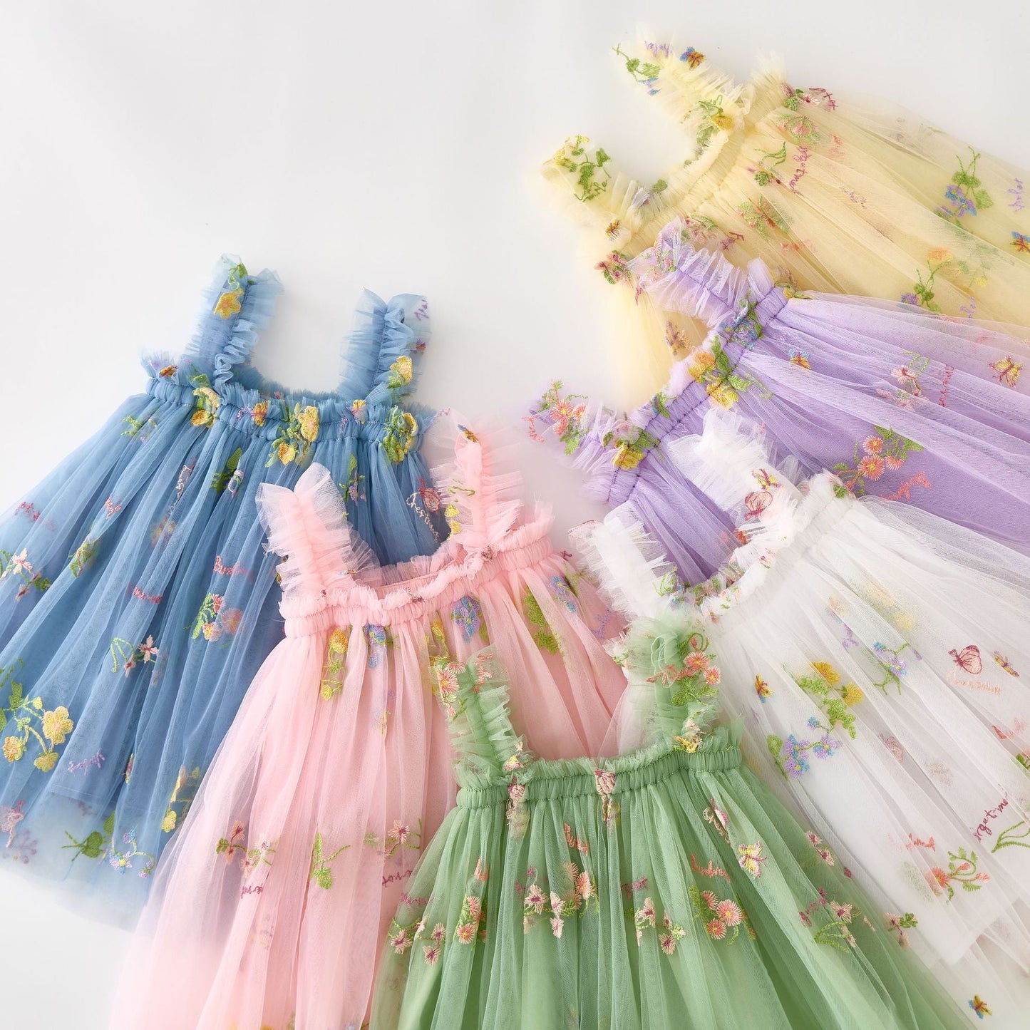 Vestido de Tul Bordado Floral de Primavera y Verano para Niñas
