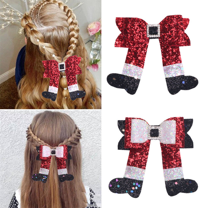 （Preordine）Fermaglio per capelli con fiocco natalizio da bambina