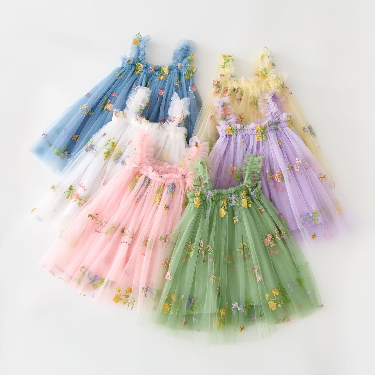 Vestido de Tul Bordado Floral de Primavera y Verano para Niñas