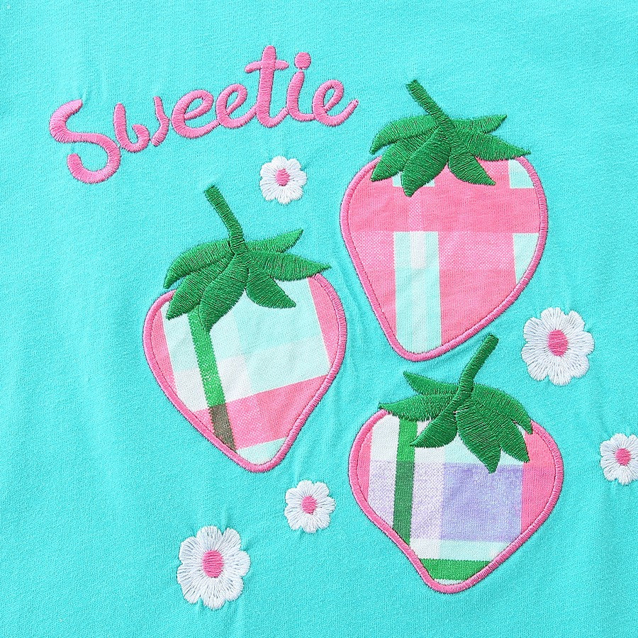 Set di pantaloncini in cotone con applicazioni a forma di fragola per bambine Primavera/Estate