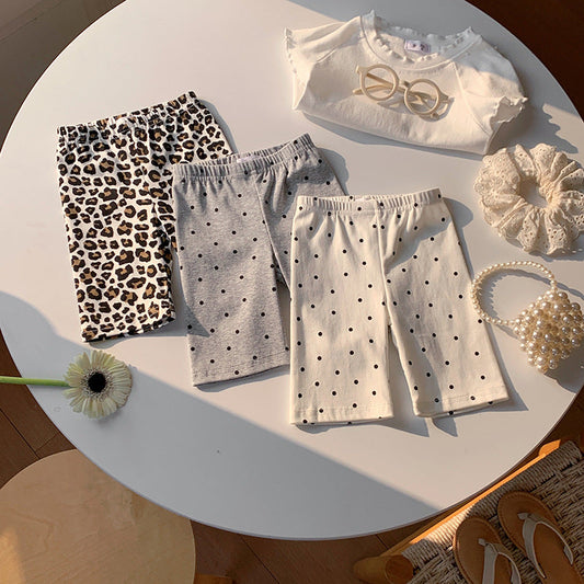Girls Summer Dot&Leopard Print Cotton Cycling Pants