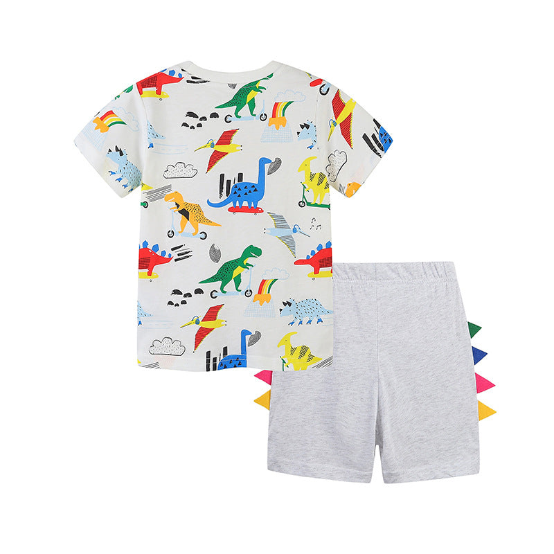 ©Conjunto de pantalones cortos de algodón con estampado de dinosaurios para niños de primavera y verano