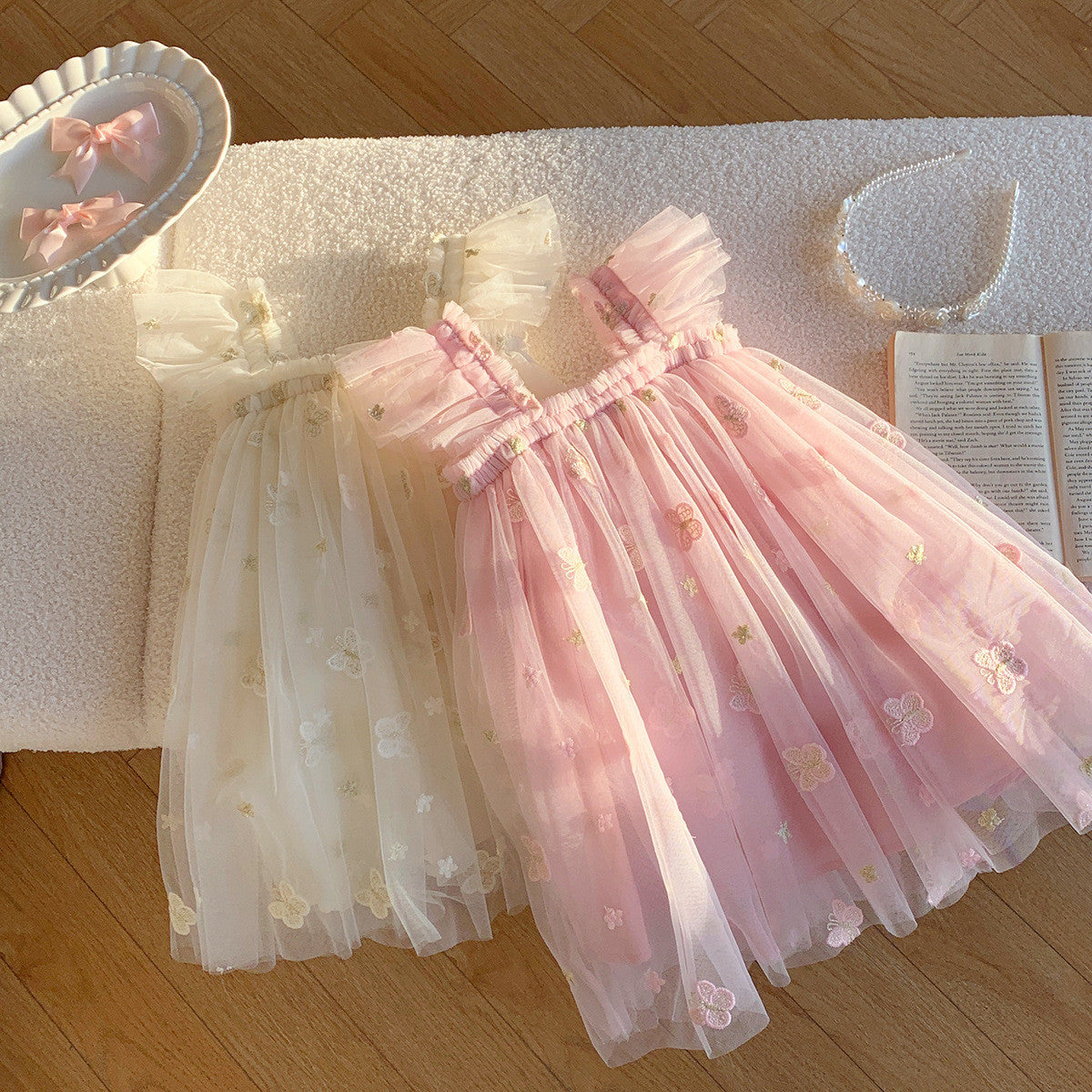 Girls Spring&Summer Butterfly Embroidery Tulle Dress