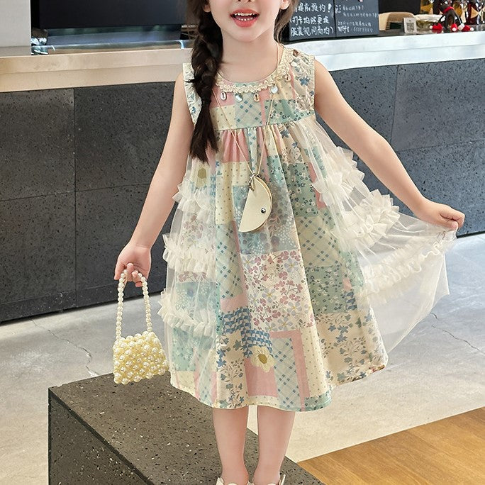 Vestito smanicato da bambina con stampa primavera/estate