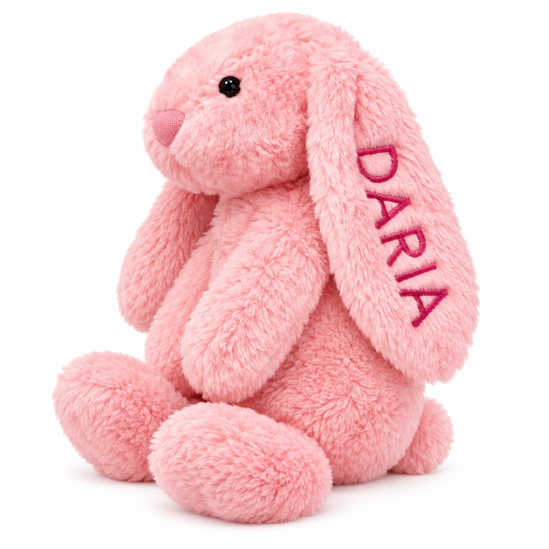Personalized bunny comforter with embroidered Daria name example