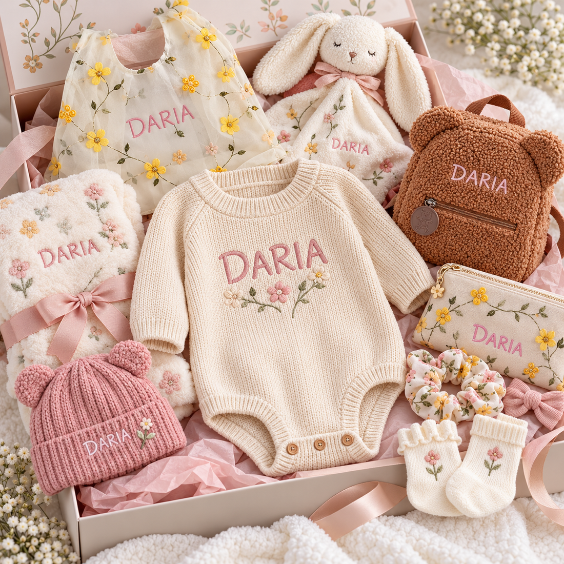 Long-sleeve romper surprise box hero with embroidered DARIA